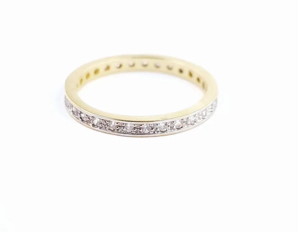 Pierścionek diamond, złoto 585 żółte i białe, cyrkonia